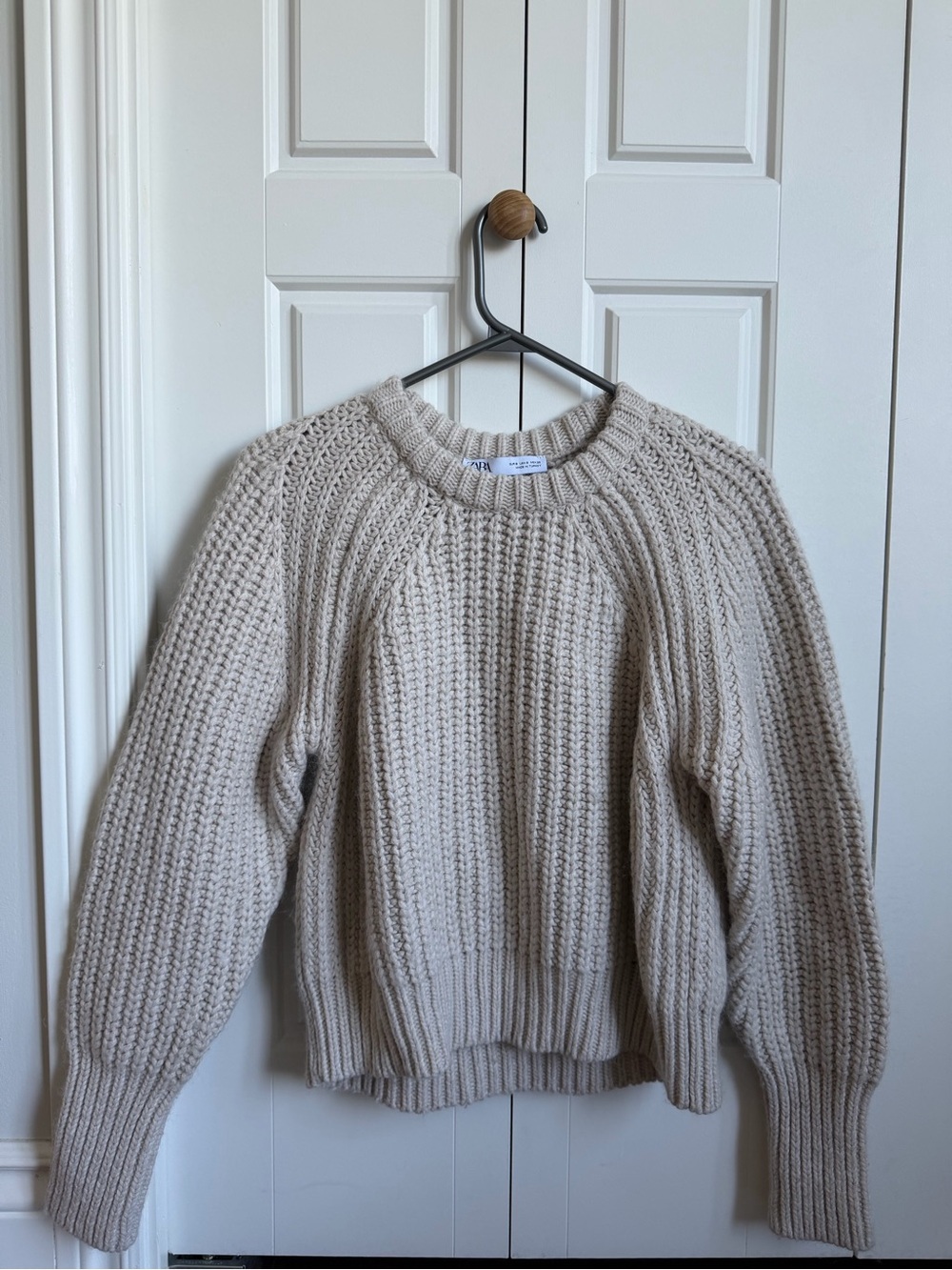Zara Beige Chunky Crewneck Knit Sweater